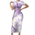 Polynesia Humpback Whale Short Sleeve Bodycon Dress Tropical Plumeria Lavender