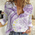 Polynesia Humpback Whale Women Casual Shirt Tropical Plumeria Lavender