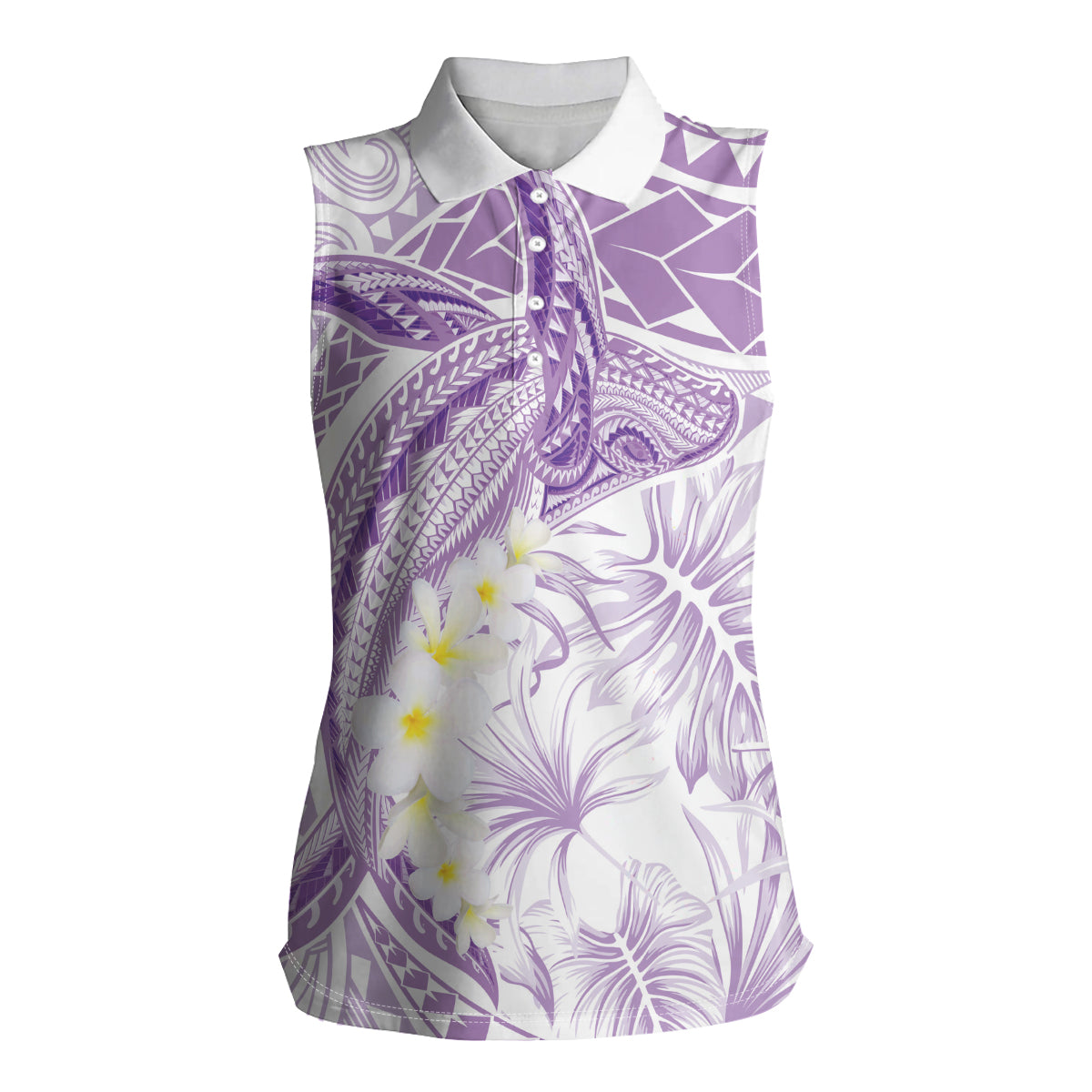 Polynesia Humpback Whale Women Sleeveless Polo Shirt Tropical Plumeria Lavender LT7 Female Lavender - Polynesian Pride