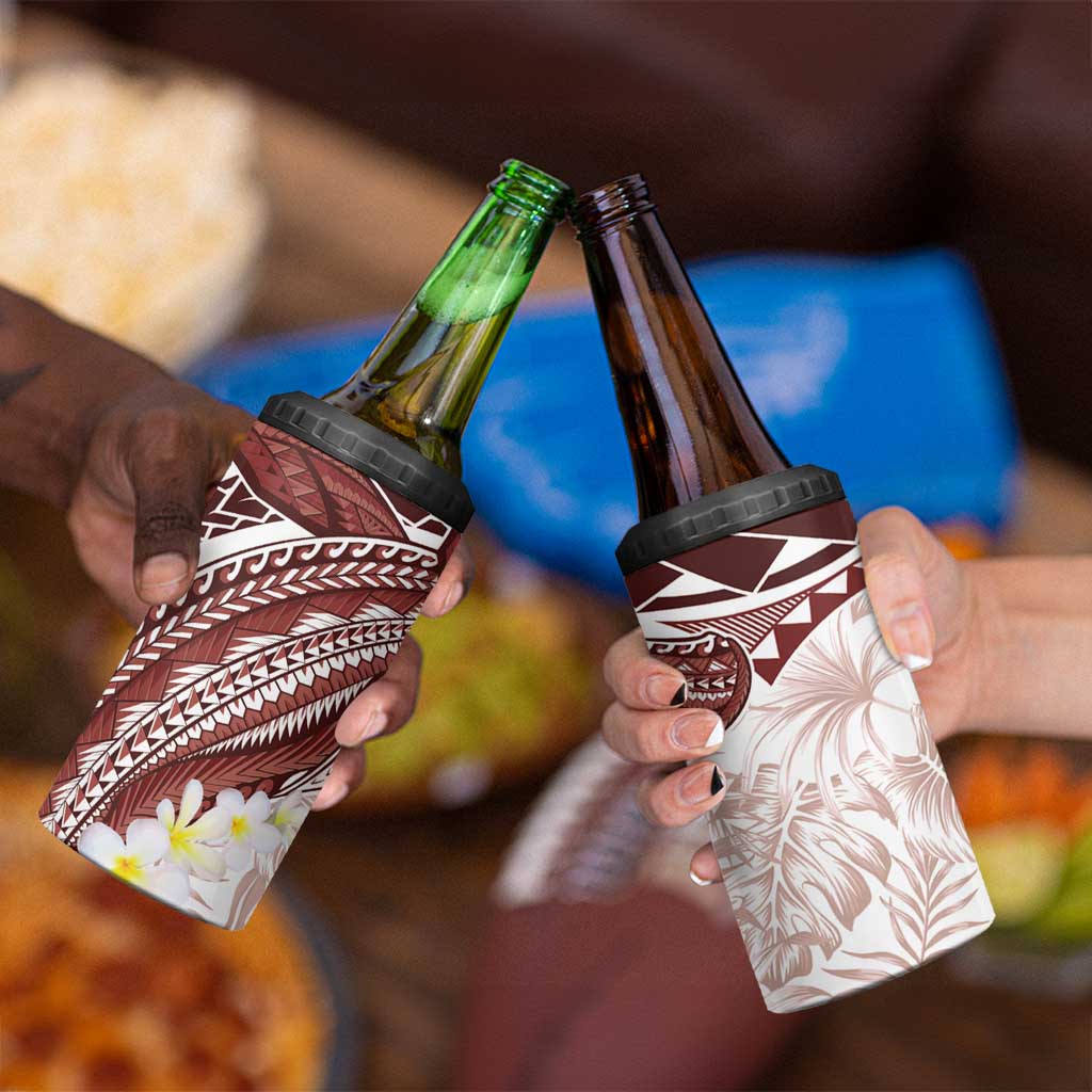 Polynesia Humpback Whale 4 in 1 Can Cooler Tumbler Tropical Plumeria Oxblood