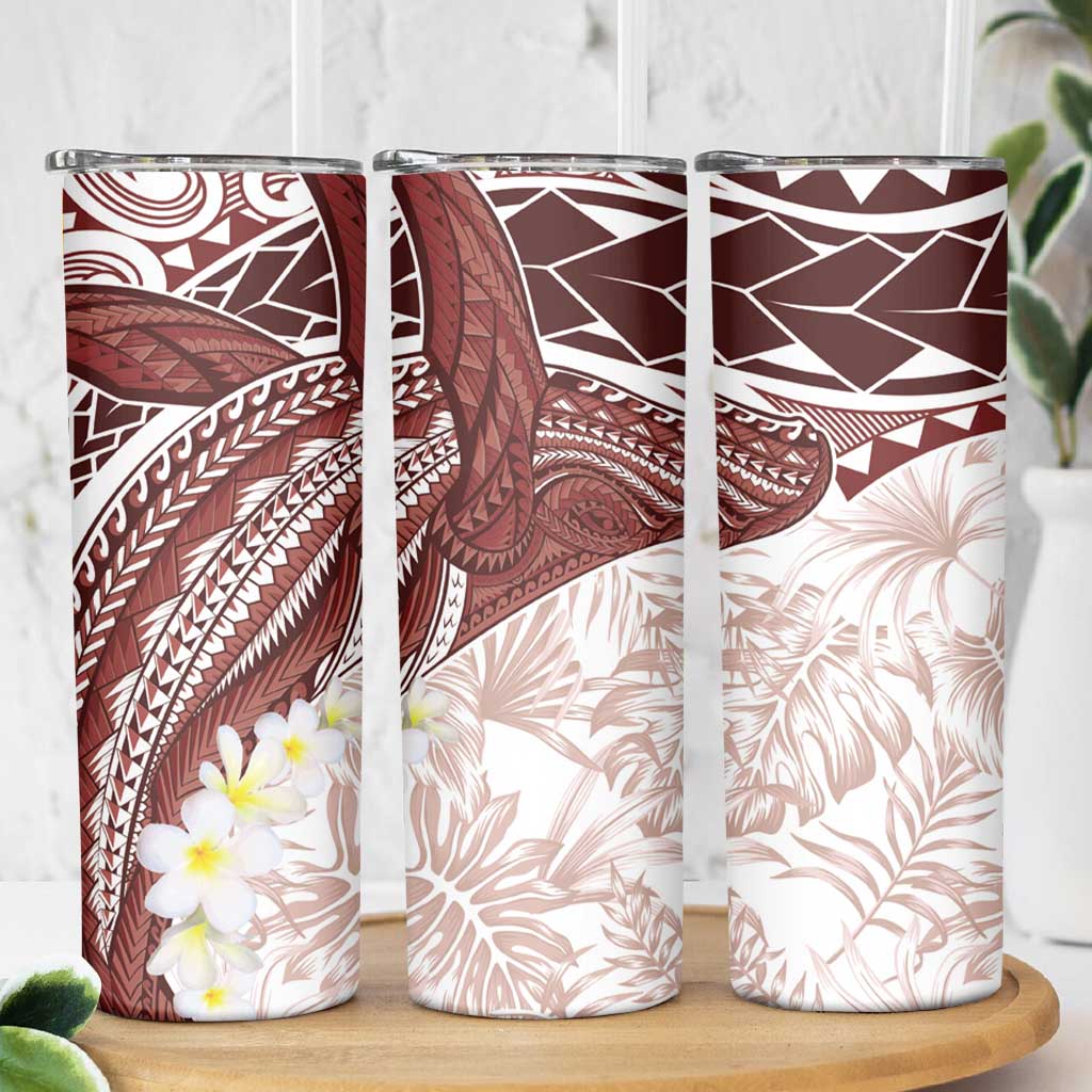 Polynesia Humpback Whale Skinny Tumbler Tropical Plumeria Oxblood