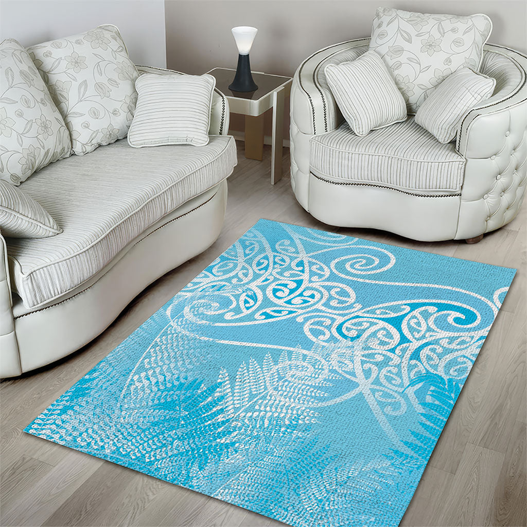 Aotearoa Maori Koru Curves Area Rug Silver Ferns - Turquoise LT7 - Polynesian Pride