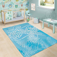 Aotearoa Maori Koru Curves Area Rug Silver Ferns - Turquoise LT7 - Polynesian Pride