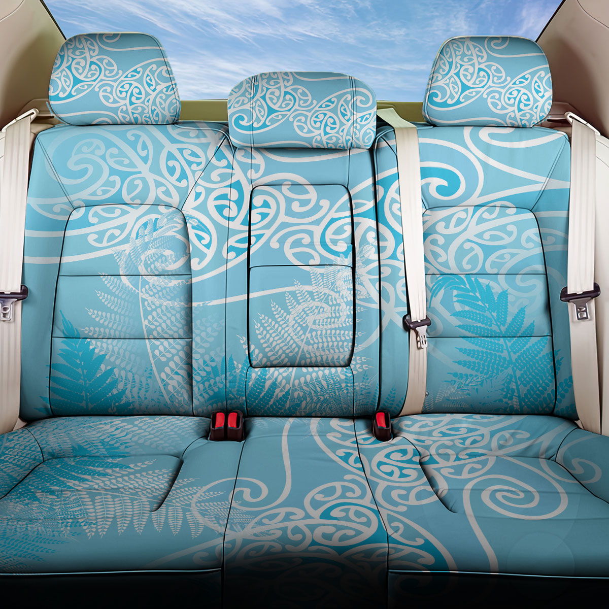 Aotearoa Maori Koru Curves Back Car Seat Cover Silver Ferns - Turquoise LT7 One Size Turquoise - Polynesian Pride