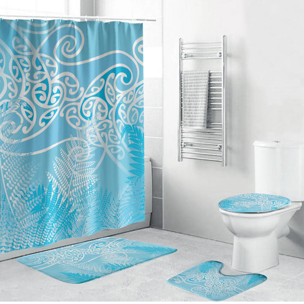 Aotearoa Maori Koru Curves Bathroom Set Silver Ferns - Turquoise LT7 Bathroom Set (4 pcs) Turquoise - Polynesian Pride