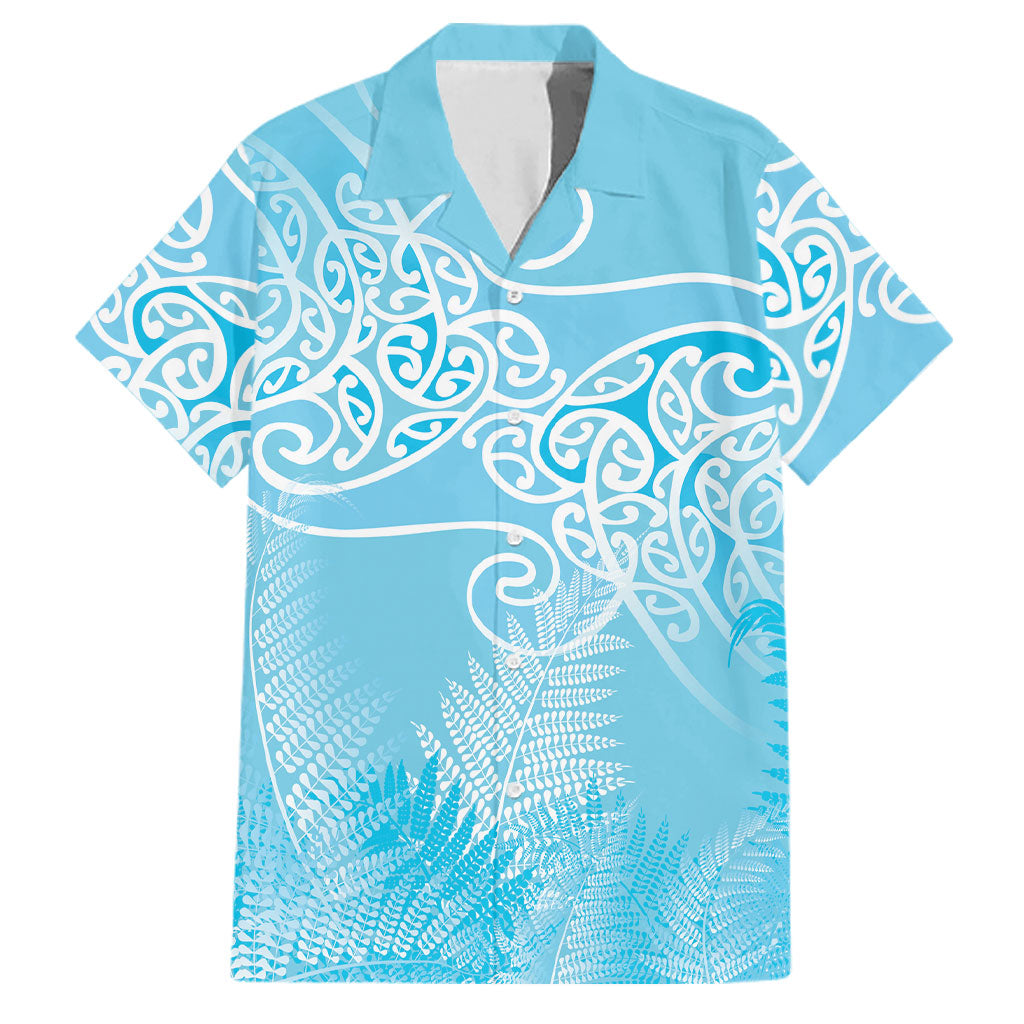 Aotearoa Maori Koru Curves Family Matching Mermaid Dress and Hawaiian Shirt Silver Ferns - Turquoise LT7 Dad's Shirt - Short Sleeve Turquoise - Polynesian Pride