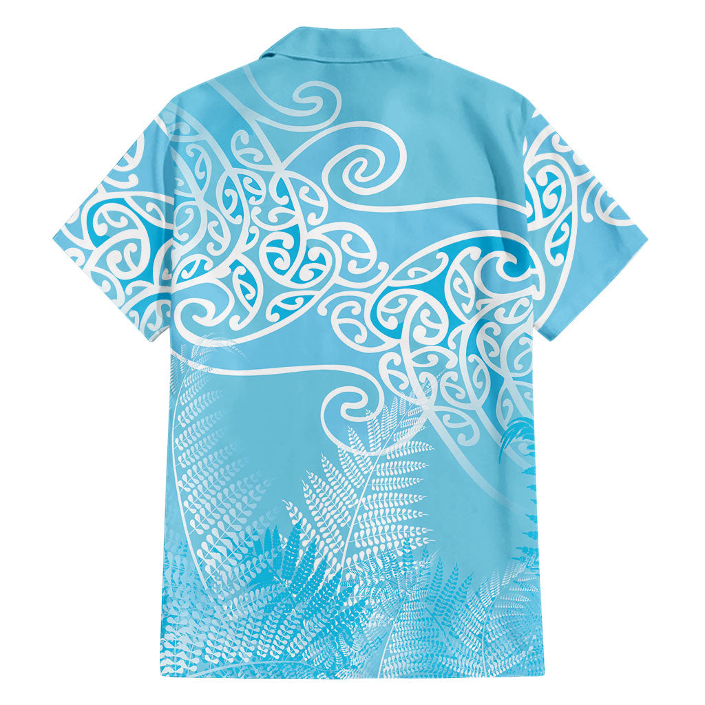 Aotearoa Maori Koru Curves Family Matching Puletasi and Hawaiian Shirt Silver Ferns - Turquoise LT7 - Polynesian Pride
