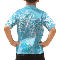 Aotearoa Maori Koru Curves Family Matching Tank Maxi Dress and Hawaiian Shirt Silver Ferns - Turquoise LT7 - Polynesian Pride
