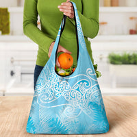 Aotearoa Maori Koru Curves Grocery Bag Silver Ferns - Turquoise LT7 - Polynesian Pride
