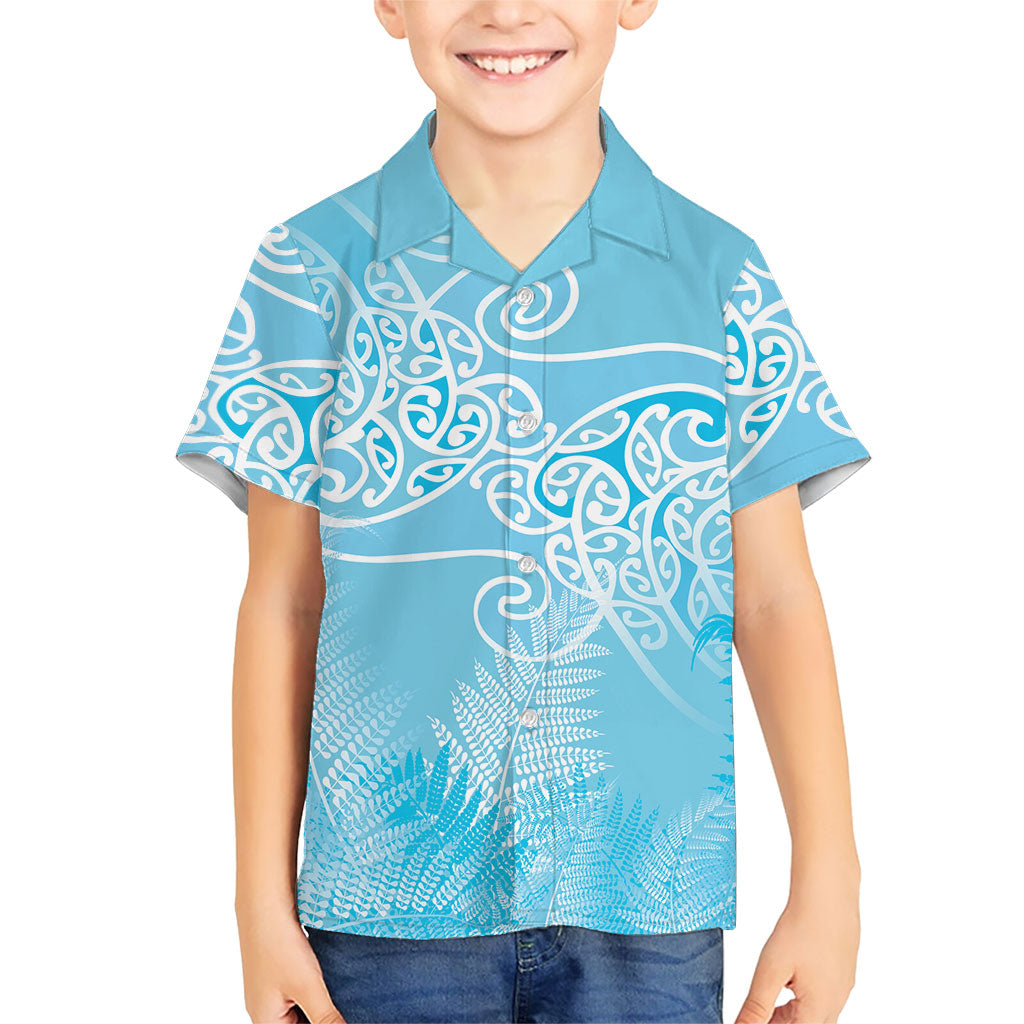 Aotearoa Maori Koru Curves Kid Hawaiian Shirt Silver Ferns - Turquoise
