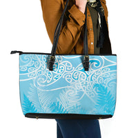 Aotearoa Maori Koru Curves Leather Tote Bag Silver Ferns - Turquoise LT7 - Polynesian Pride