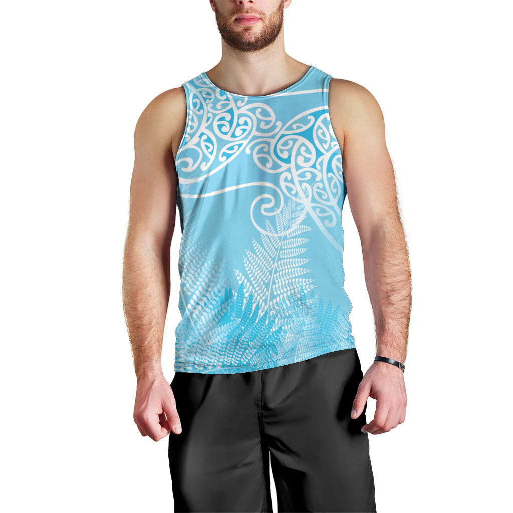 Aotearoa Maori Koru Curves Men Tank Top Silver Ferns - Turquoise LT7 - Polynesian Pride