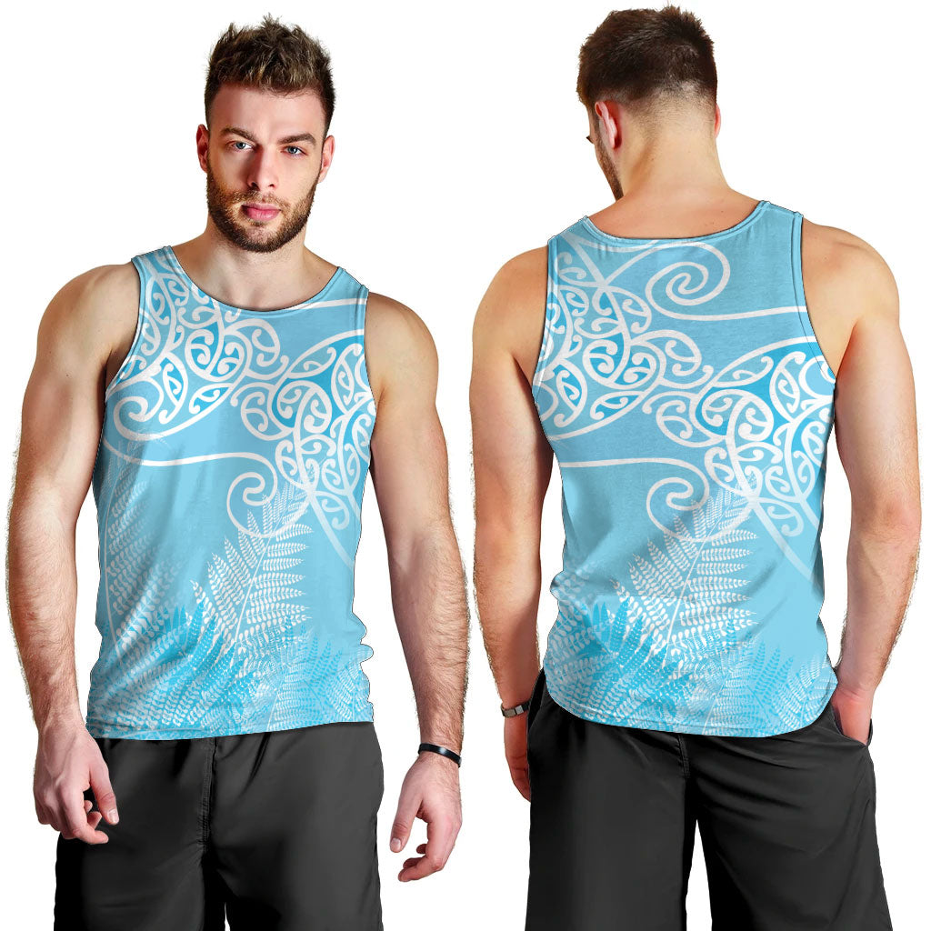 Aotearoa Maori Koru Curves Men Tank Top Silver Ferns - Turquoise LT7 - Polynesian Pride