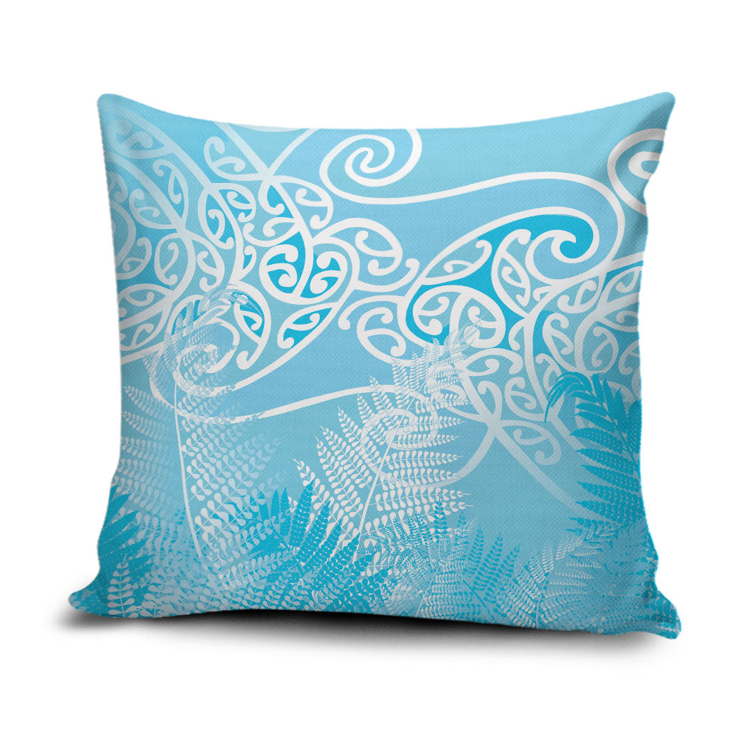 Aotearoa Maori Koru Curves Pillow Cover Silver Ferns - Turquoise