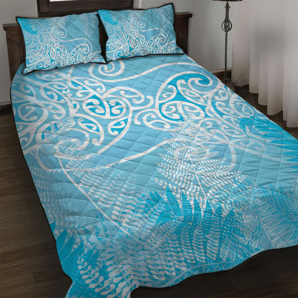 Aotearoa Maori Koru Curves Quilt Bed Set Silver Ferns - Turquoise LT7 Turquoise - Polynesian Pride