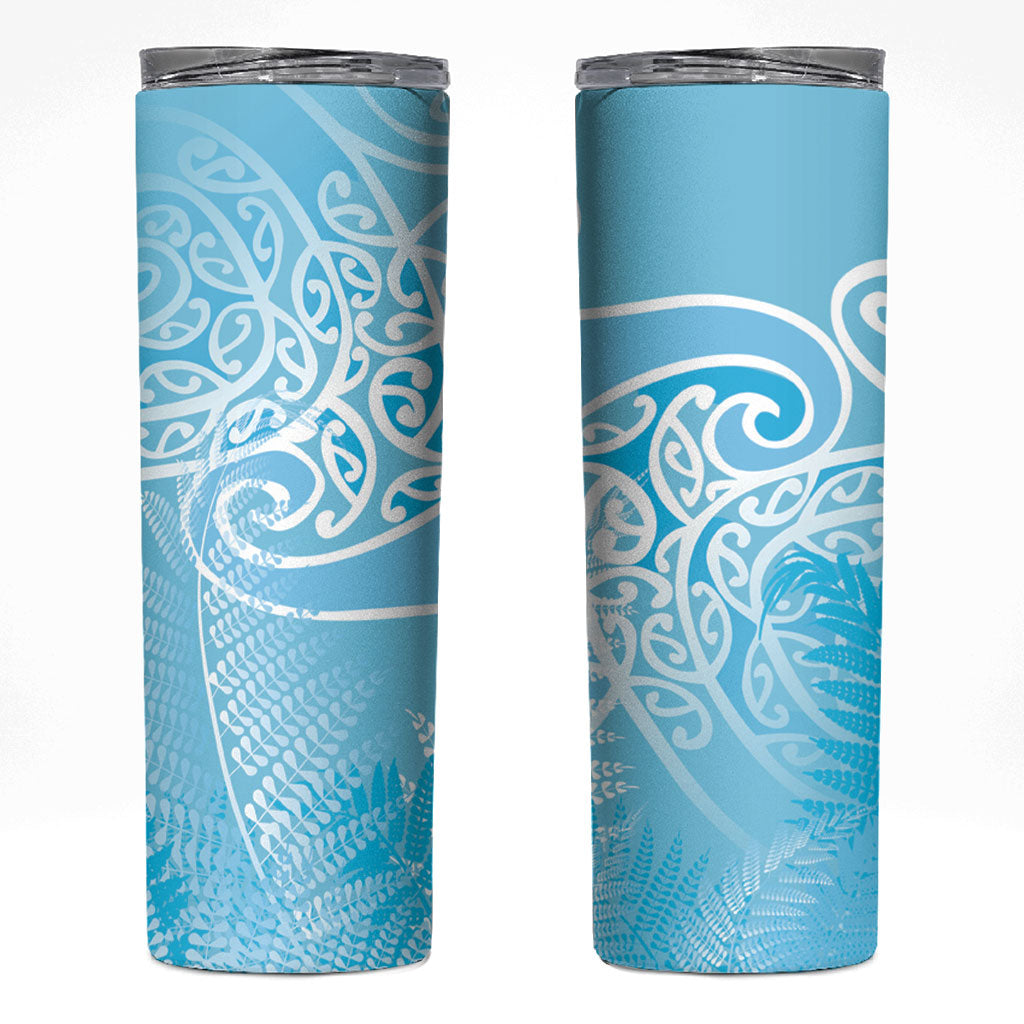 Aotearoa Maori Koru Curves Skinny Tumbler Silver Ferns - Turquoise LT7 Turquoise - Polynesian Pride