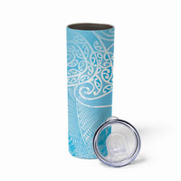 Aotearoa Maori Koru Curves Skinny Tumbler Silver Ferns - Turquoise LT7 - Polynesian Pride