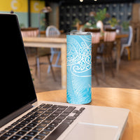 Aotearoa Maori Koru Curves Skinny Tumbler Silver Ferns - Turquoise LT7 - Polynesian Pride