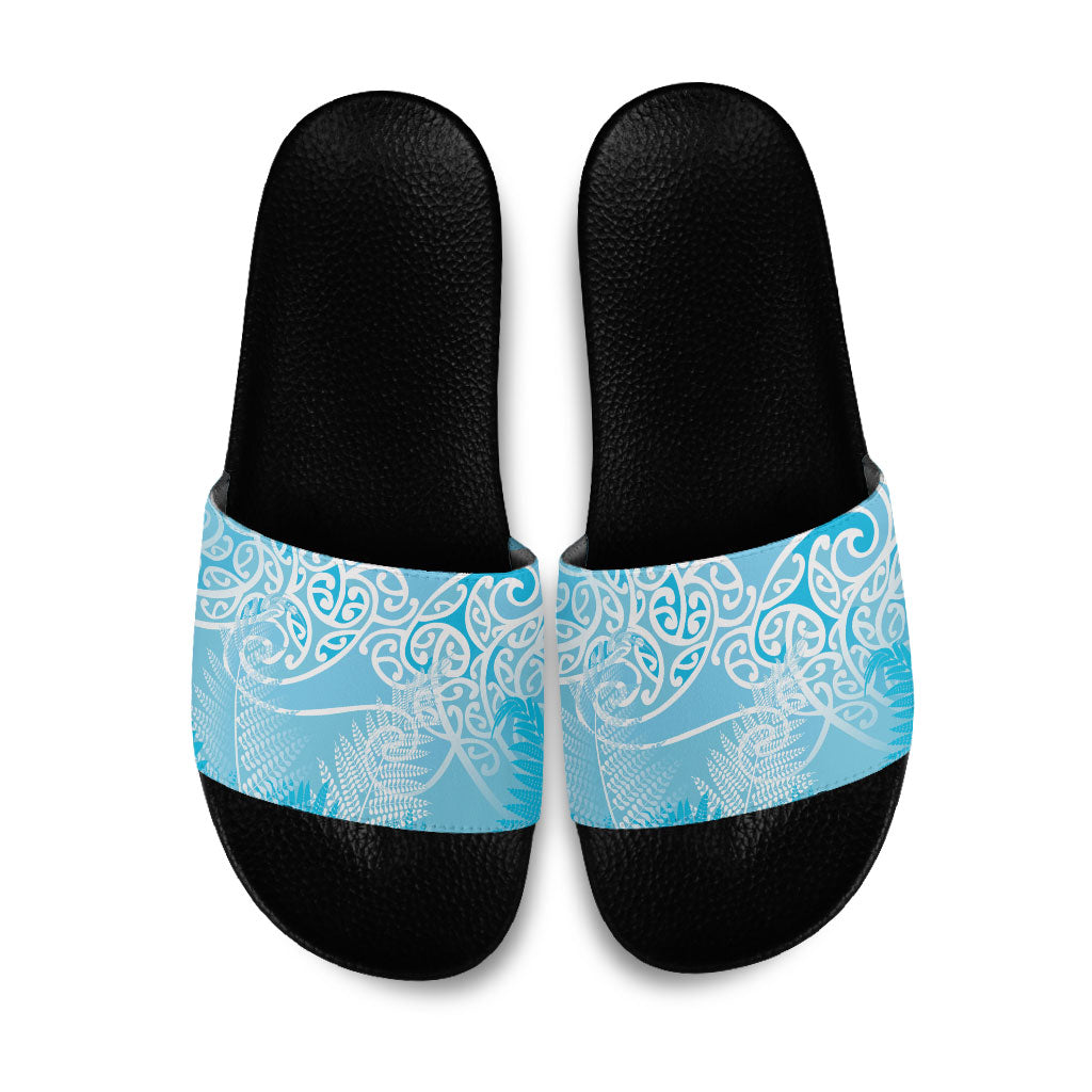 Aotearoa Maori Koru Curves Slide Sandals Silver Ferns - Turquoise LT7 Turquoise - Polynesian Pride