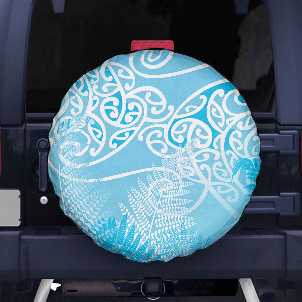 Aotearoa Maori Koru Curves Spare Tire Cover Silver Ferns - Turquoise