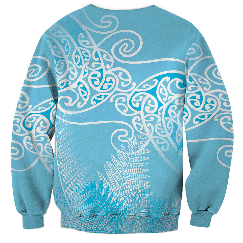 Aotearoa Maori Koru Curves Sweatshirt Silver Ferns - Turquoise LT7 - Polynesian Pride