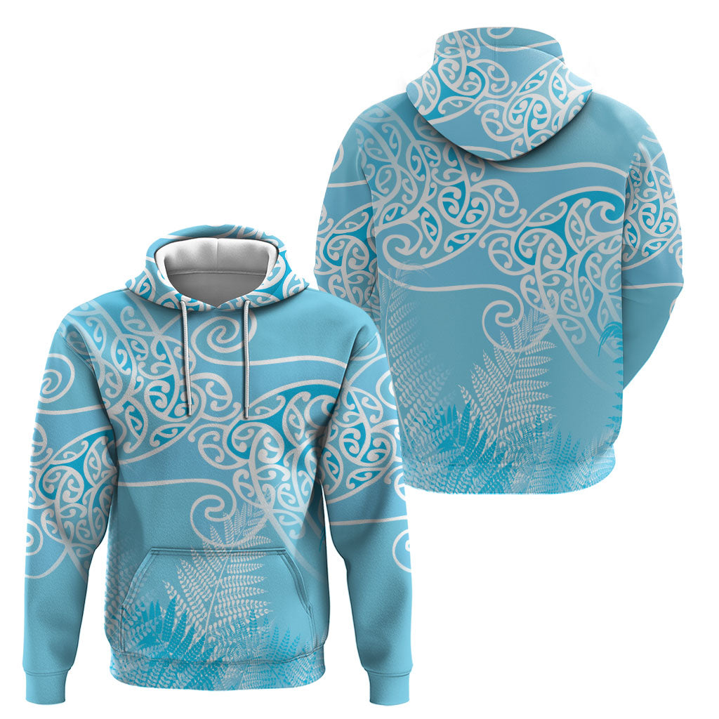 Aotearoa Maori Koru Curves Zip Hoodie Silver Ferns - Turquoise LT7 - Polynesian Pride