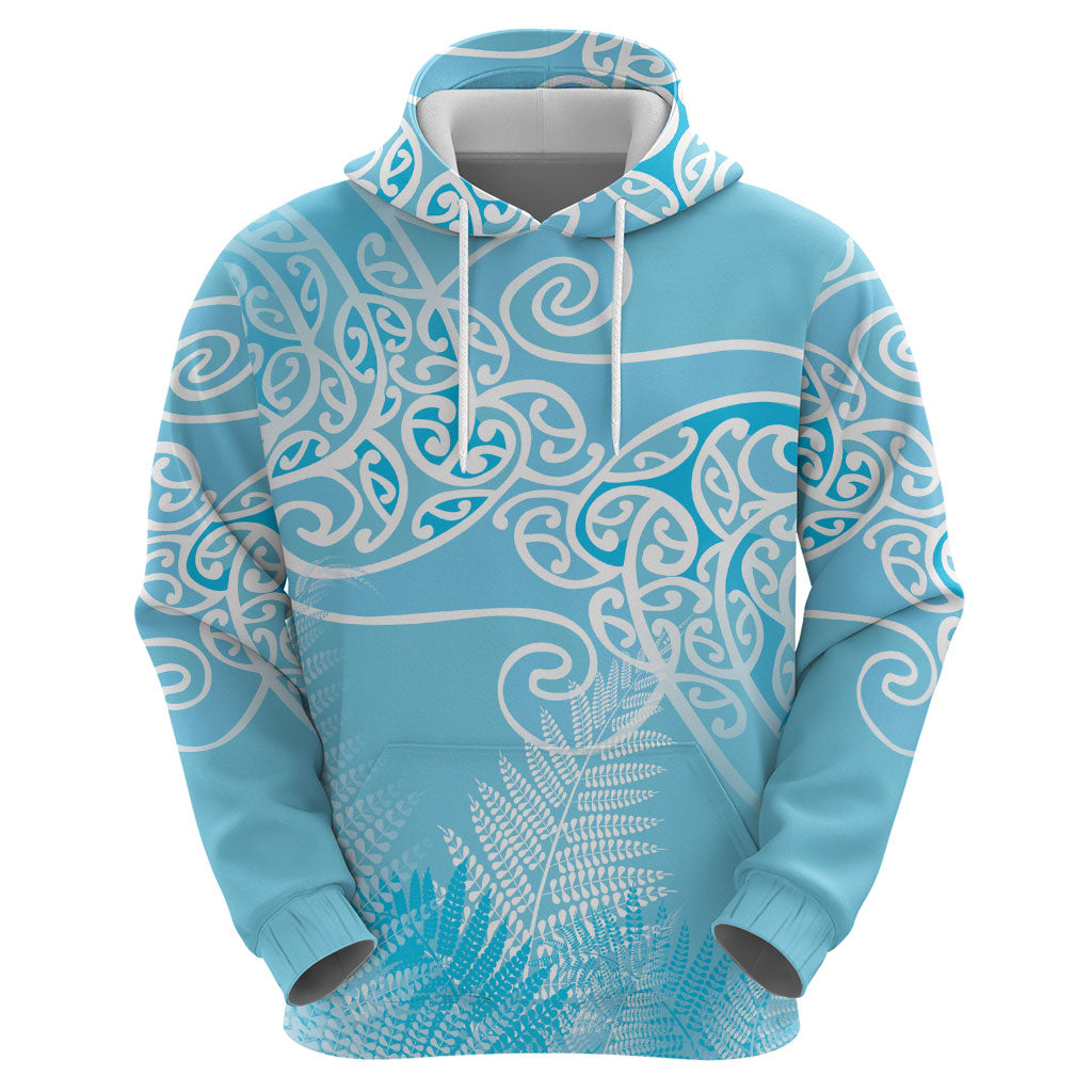 Aotearoa Maori Koru Curves Zip Hoodie Silver Ferns - Turquoise LT7 - Polynesian Pride