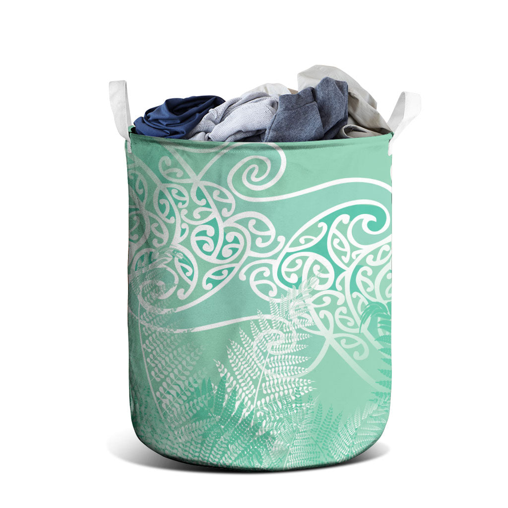 Aotearoa Maori Koru Curves Laundry Basket Silver Ferns - Mint LT7 - Polynesian Pride