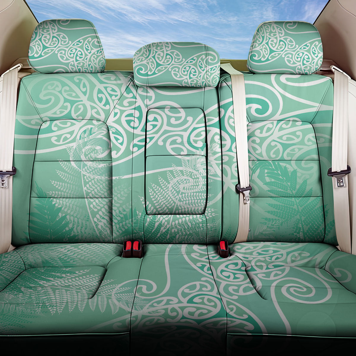 Aotearoa Maori Koru Curves Back Car Seat Cover Silver Ferns - Mint LT7 One Size Mint Green - Polynesian Pride