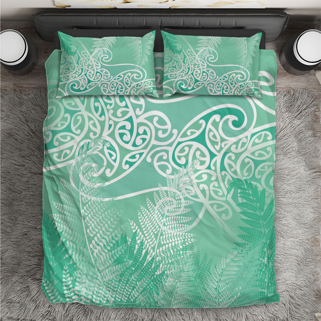 Aotearoa Maori Koru Curves Bedding Set Silver Ferns - Mint LT7 Mint Green - Polynesian Pride