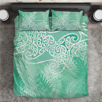 Aotearoa Maori Koru Curves Bedding Set Silver Ferns - Mint LT7 Mint Green - Polynesian Pride