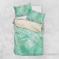 Aotearoa Maori Koru Curves Bedding Set Silver Ferns - Mint LT7 US Twin 172cm x 218cm Mint Green - Polynesian Pride