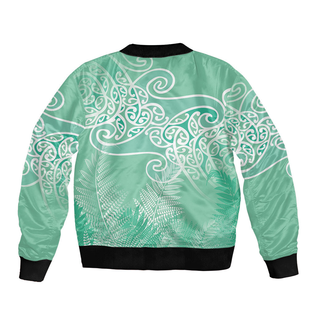 Aotearoa Maori Koru Curves Bomber Jacket Silver Ferns - Mint LT7 - Polynesian Pride