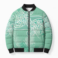 Aotearoa Maori Koru Curves Bomber Puffer Jacket Silver Ferns - Mint LT7 Unisex Mint Green - Polynesian Pride