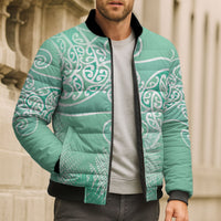 Aotearoa Maori Koru Curves Bomber Puffer Jacket Silver Ferns - Mint LT7 - Polynesian Pride