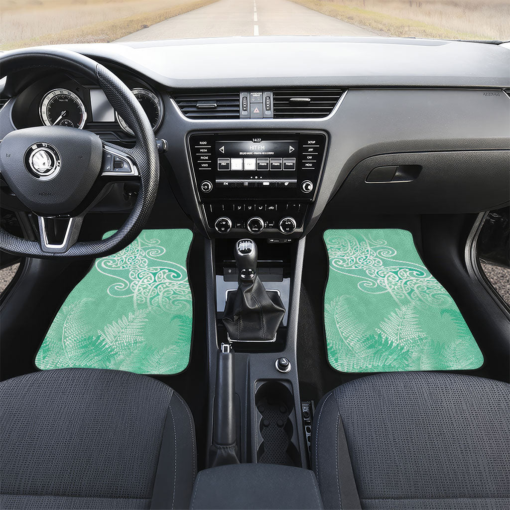 Aotearoa Maori Koru Curves Car Mats Silver Ferns - Mint LT7 Set 2pcs - Front Mint Green - Polynesian Pride