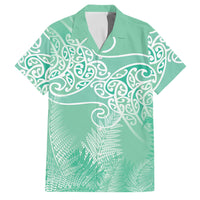 Aotearoa Maori Koru Curves Family Matching Off Shoulder Short Dress and Hawaiian Shirt Silver Ferns - Mint LT7 Dad's Shirt - Short Sleeve Mint Green - Polynesian Pride