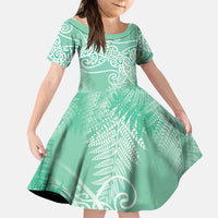 Aotearoa Maori Koru Curves Family Matching Summer Maxi Dress and Hawaiian Shirt Silver Ferns - Mint LT7 Daughter's Dress Mint Green - Polynesian Pride