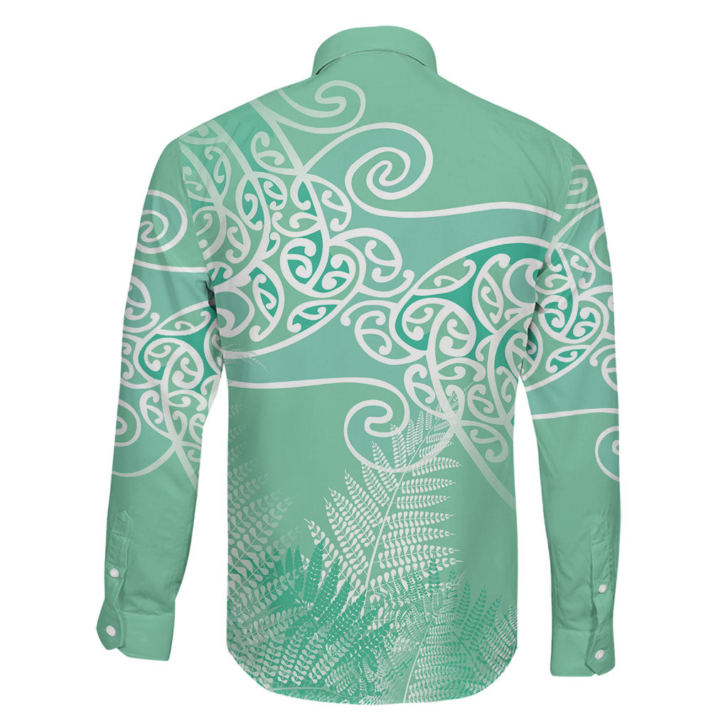 Aotearoa Maori Koru Curves Family Matching Summer Maxi Dress and Hawaiian Shirt Silver Ferns - Mint LT7 - Polynesian Pride