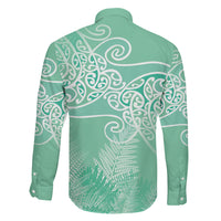 Aotearoa Maori Koru Curves Family Matching Tank Maxi Dress and Hawaiian Shirt Silver Ferns - Mint LT7 - Polynesian Pride