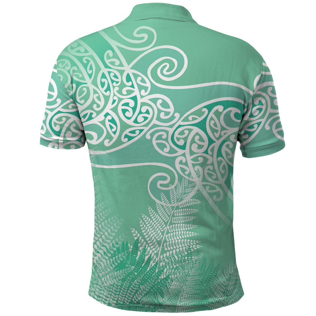 Aotearoa Maori Koru Curves Polo Shirt Silver Ferns - Mint LT7 - Polynesian Pride