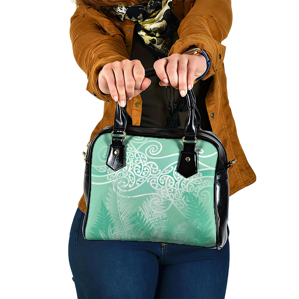 Aotearoa Maori Koru Curves Shoulder Handbag Silver Ferns - Mint LT7 One Size Mint Green - Polynesian Pride