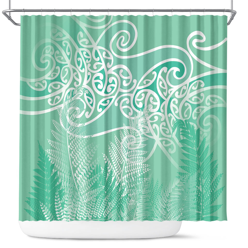 Aotearoa Maori Koru Curves Shower Curtain Silver Ferns - Mint LT7 Mint Green - Polynesian Pride