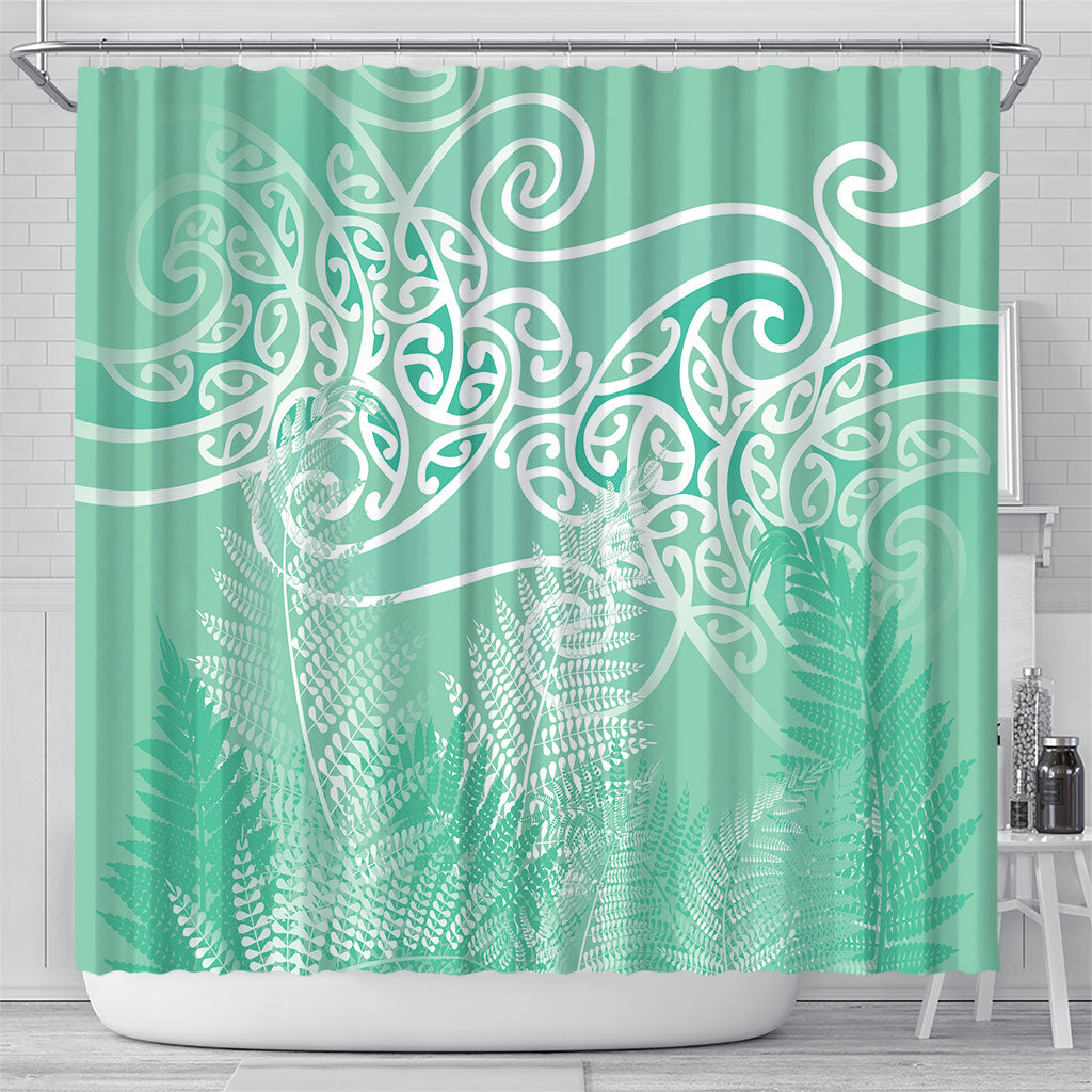 Aotearoa Maori Koru Curves Shower Curtain Silver Ferns - Mint LT7 - Polynesian Pride