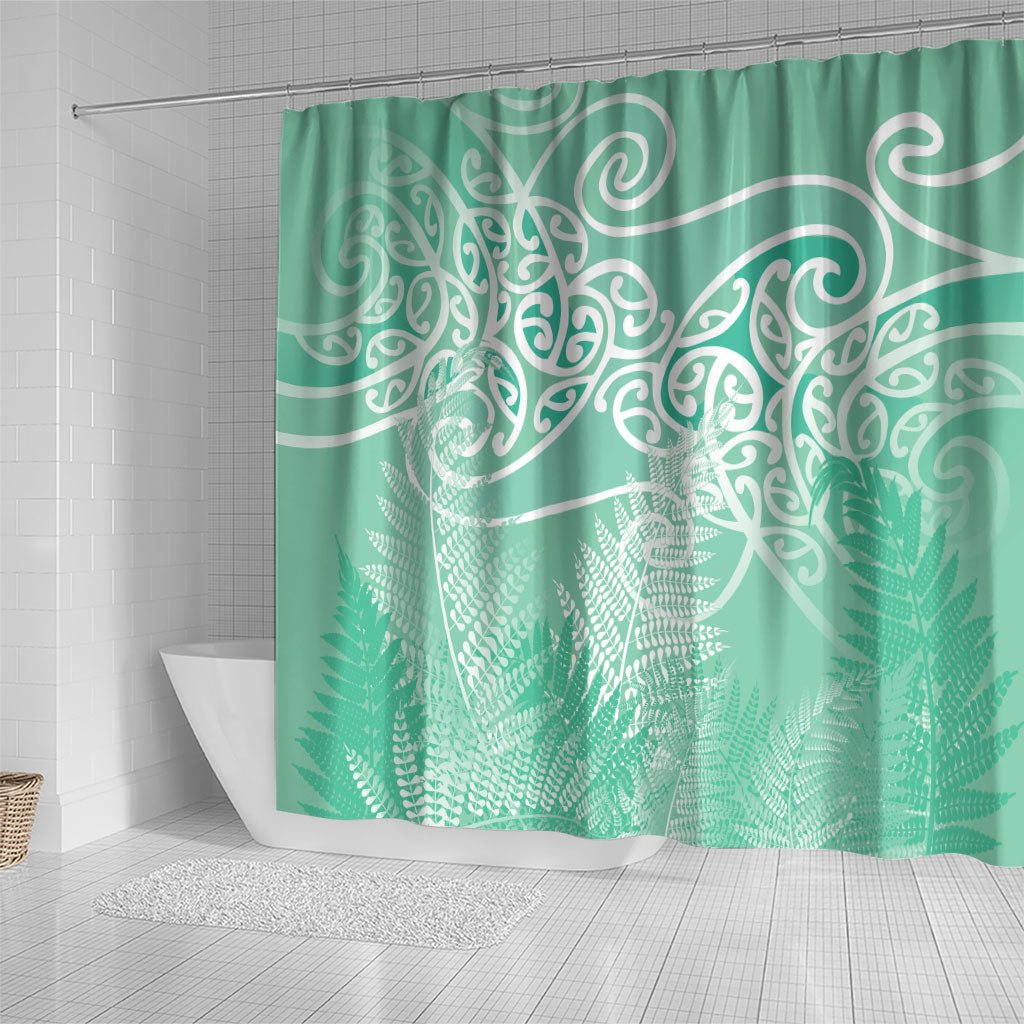 Aotearoa Maori Koru Curves Shower Curtain Silver Ferns - Mint LT7 - Polynesian Pride
