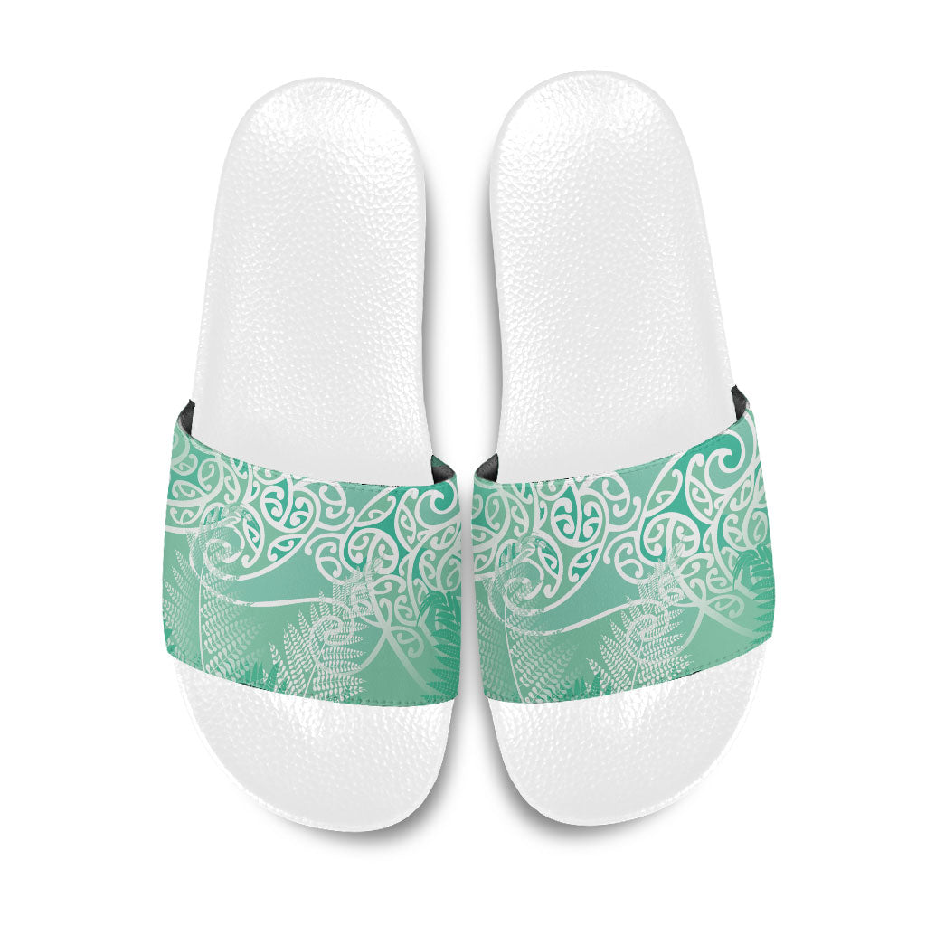 Aotearoa Maori Koru Curves Slide Sandals Silver Ferns - Mint LT7 Mint Green - Polynesian Pride