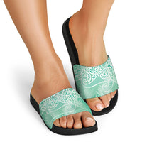 Aotearoa Maori Koru Curves Slide Sandals Silver Ferns - Mint LT7 - Polynesian Pride