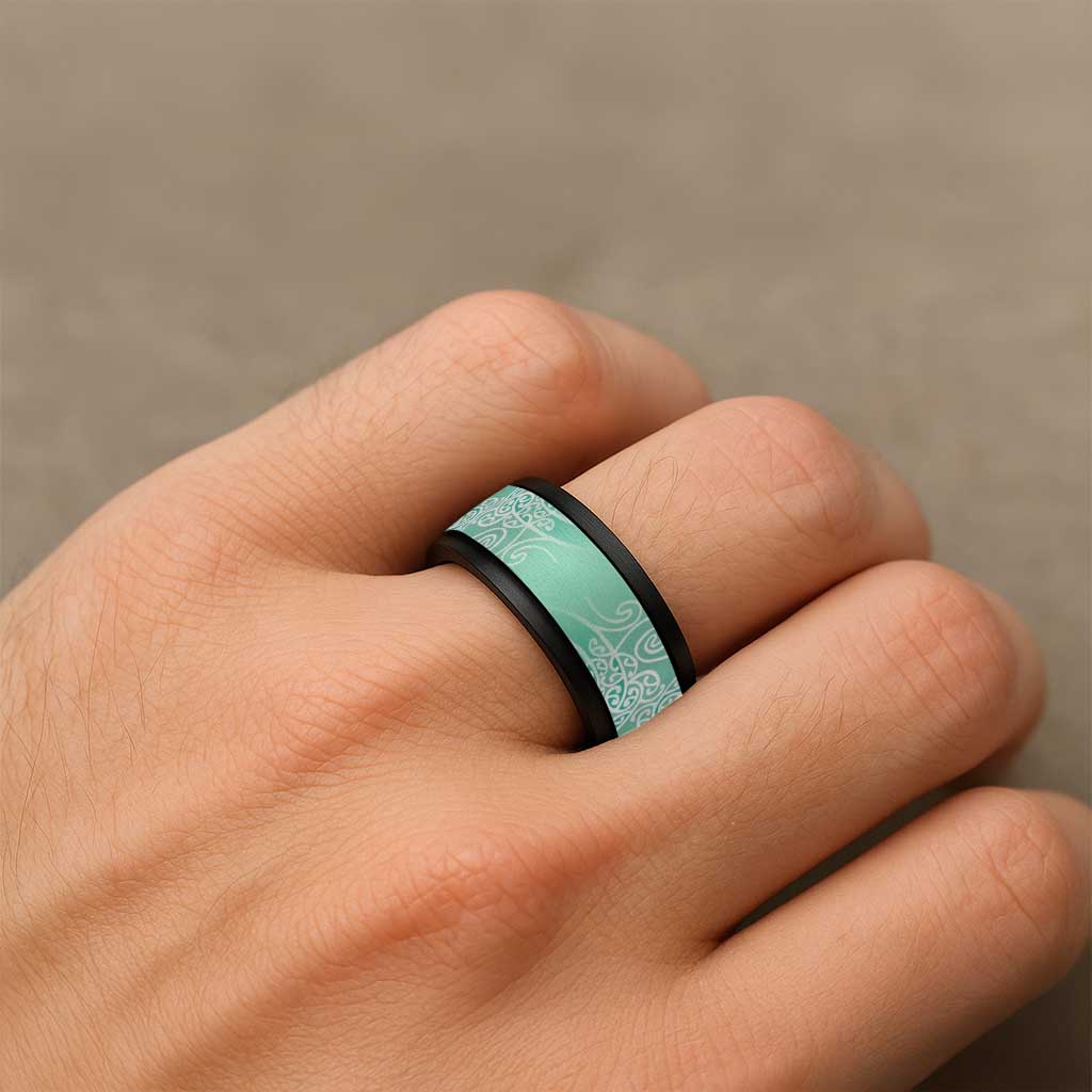 Aotearoa Maori Koru Curves Spinner Ring Silver Ferns - Mint