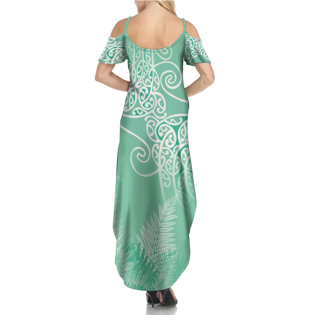 Aotearoa Maori Koru Curves Summer Maxi Dress Silver Ferns - Mint LT7 - Polynesian Pride