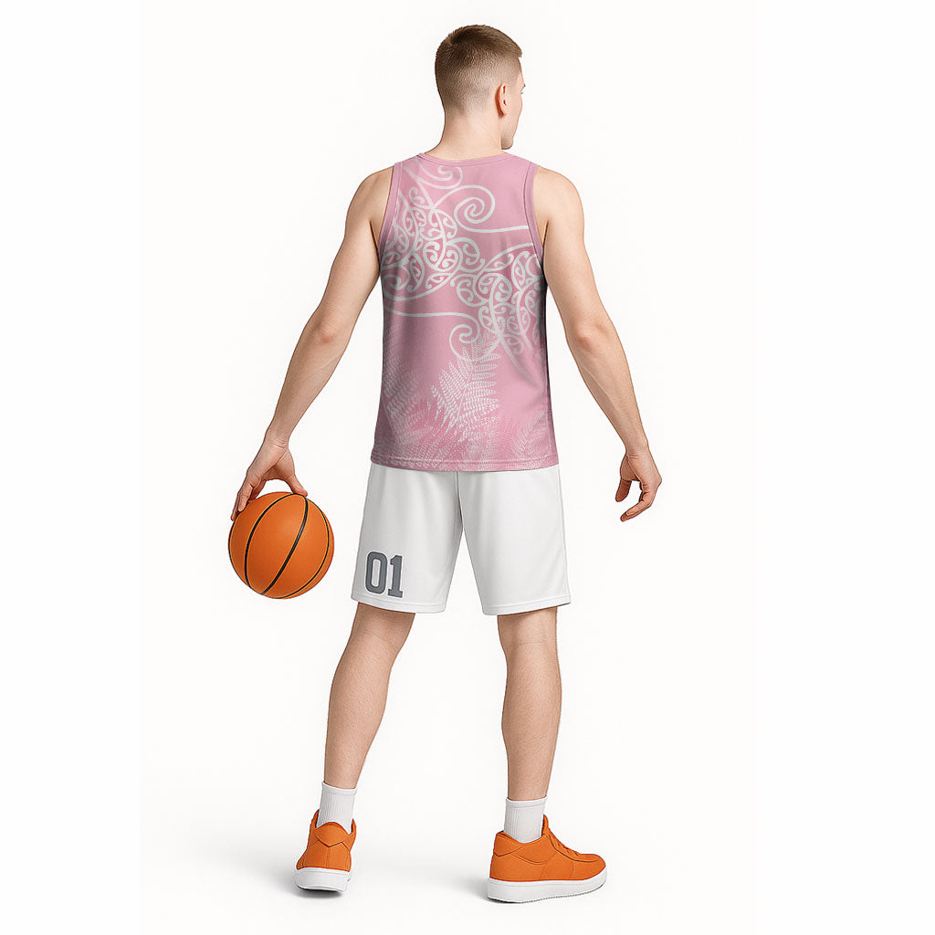 Aotearoa Maori Koru Curves Basketball Jersey Silver Ferns - Rose Pink LT7 - Polynesian Pride